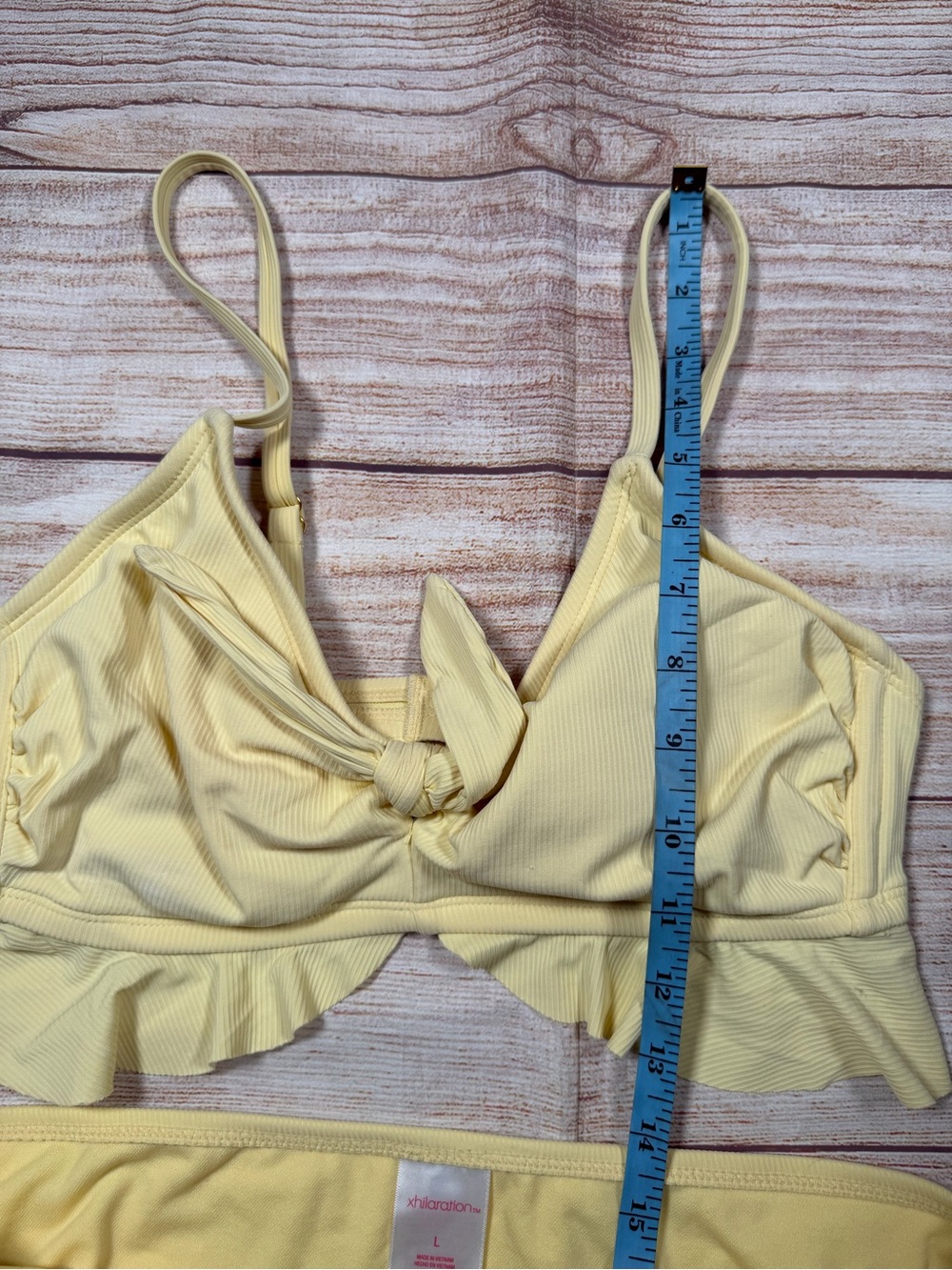 Butter Yellow Ruffle Ribbed Bikini Set with‎ Front Tie - Picture 6 of 8